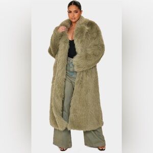 PLUS SAGE GREEN SHAGGY FAUX FUR MAXI COAT